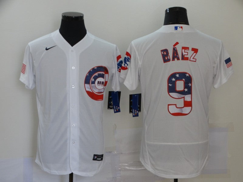 Men's Chicago Cubs Javier Baez #9 White Stitched Jersey